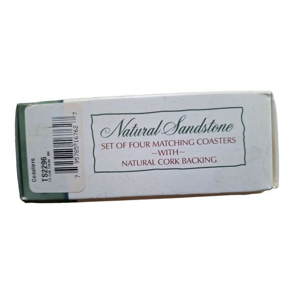 NIB Thirstystone Natural Sandstone Coasters 4 Piece Set Cork Circle Neutral USA - Picture 6 of 9